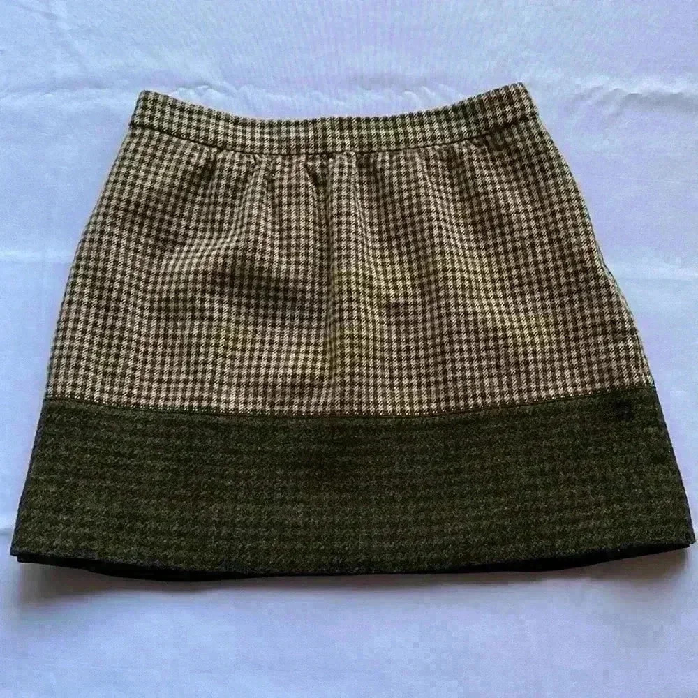 EUC J Crew Black Label Y2K 90s Lambs Wool Mini Skirt Plaid Preppy Brown Sz 6 - Picture 4 of 12